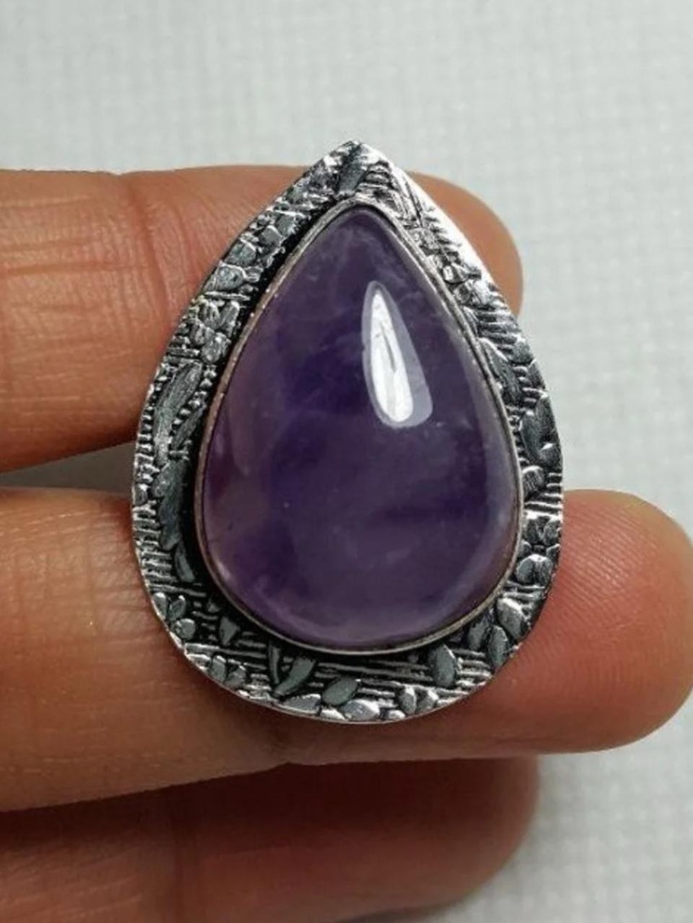 925 SilveTeardrop Purple Amethyst Gemstone Ring